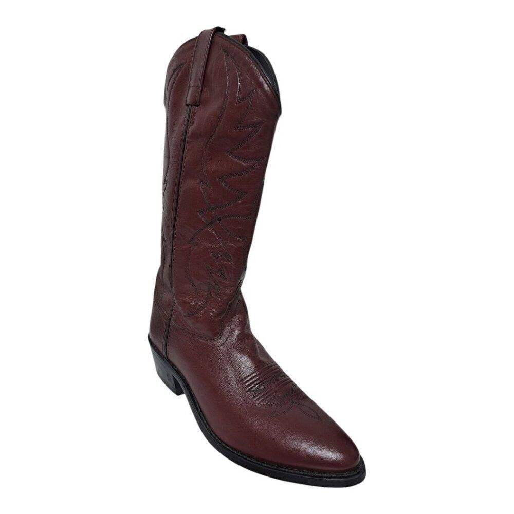 Old West Men's Wine Cowboy Western Leather Boots Sz 8.5 D